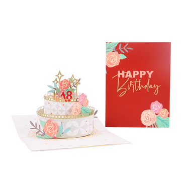 arte de voeux 20x15cm carte tridimensionnelle à double couche de gâteau de roses avec marquage à chaud bénissant carte postale